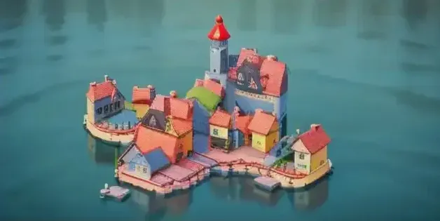 Nadmorskie miasto częściowo przesłaniające napisy